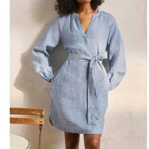 Boden Notch Neck Linen Chambray Mini Dress in Blue Size 16/18L